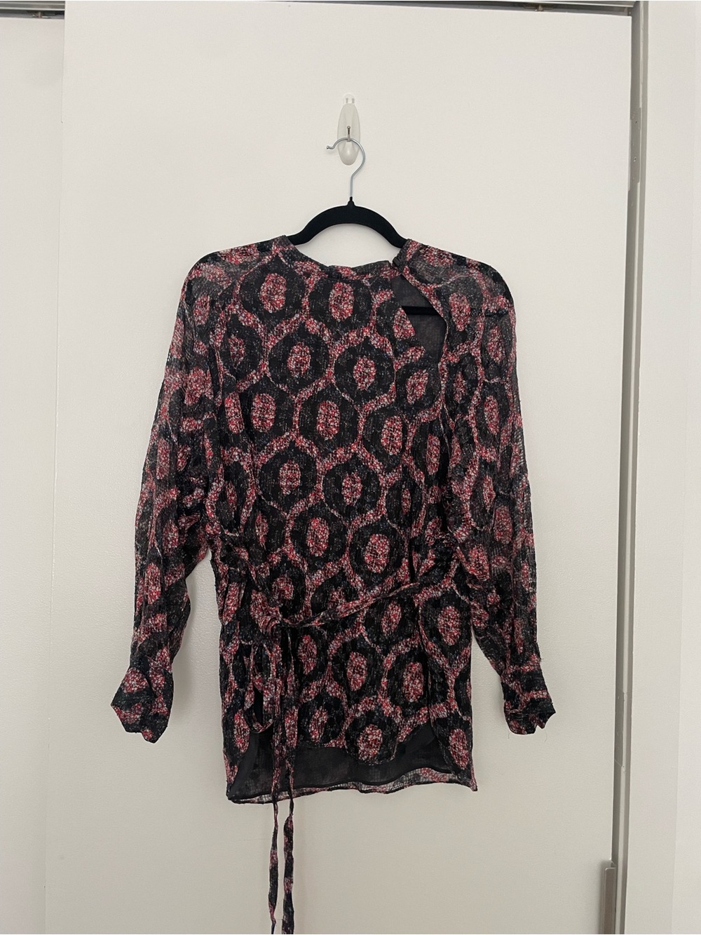 Isabel Marant Red Patterned Long Sleeve Tie-Waist Blouse